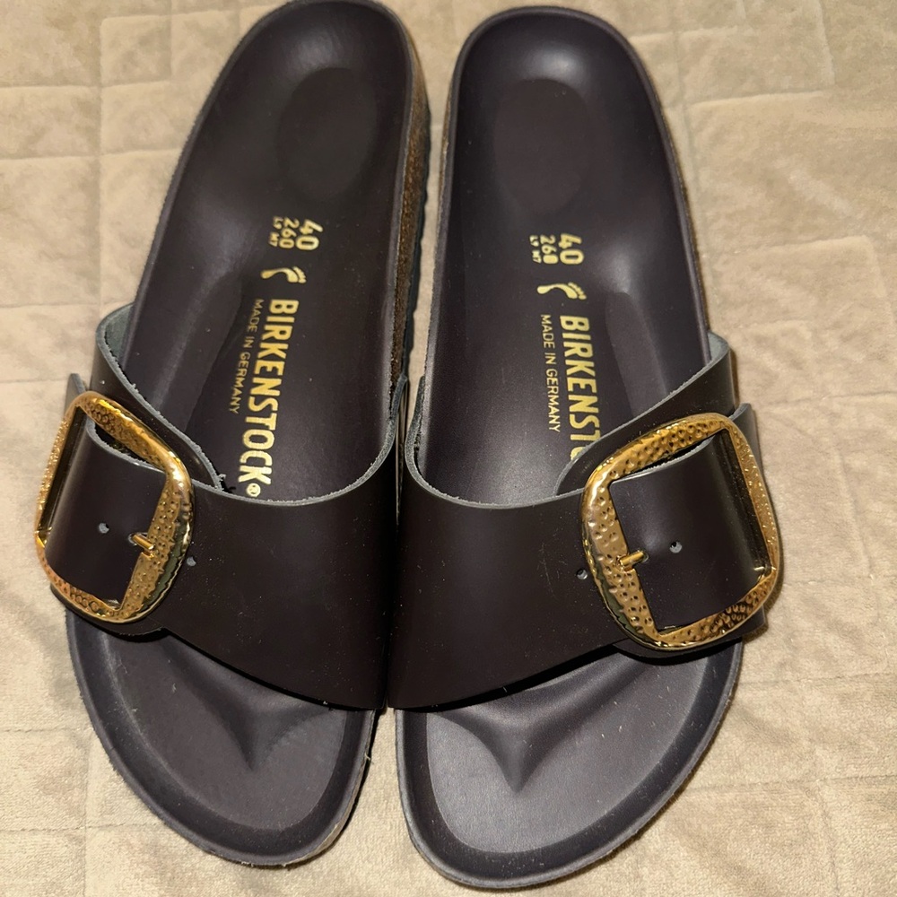 Birkenstock Black Sandals with Gold Buckle